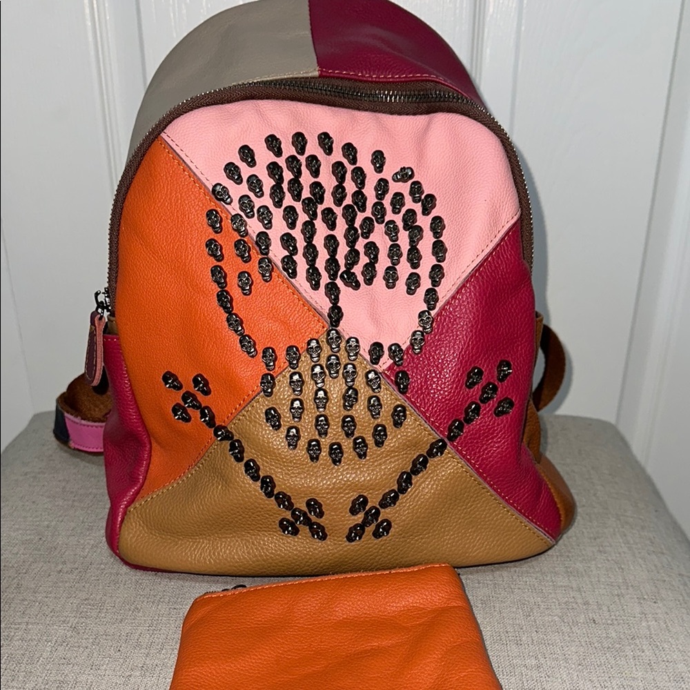 Colorful Patchwork Backpack With Skull Design - image 3